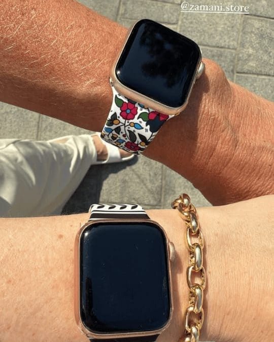 Ceramics and Keffiyeh Apple Watch band by zamani, worn by a customer