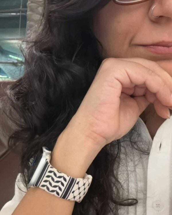 Keffiyeh Apple Watch band by zamani, worn by a customer