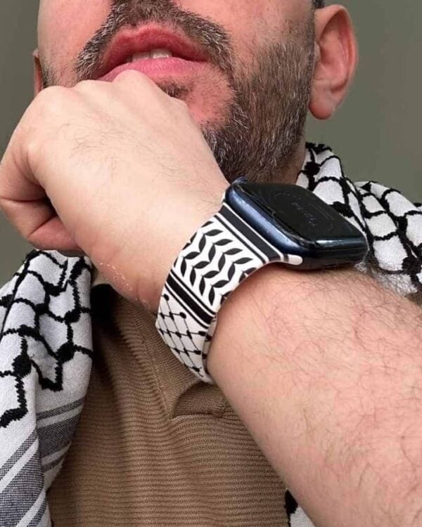 Keffiyeh Apple Watch band by zamani, worn by a customer