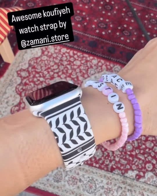 Keffiyeh Apple Watch band by zamani, worn by a customer