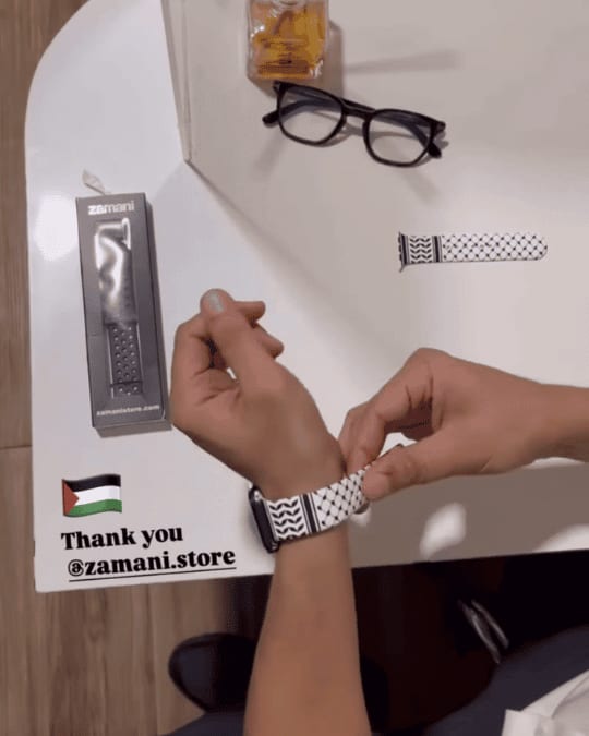 Keffiyeh Apple Watch band by zamani, worn by a customer