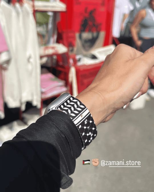 Black Keffiyeh Apple Watch band by zamani, worn by a customer