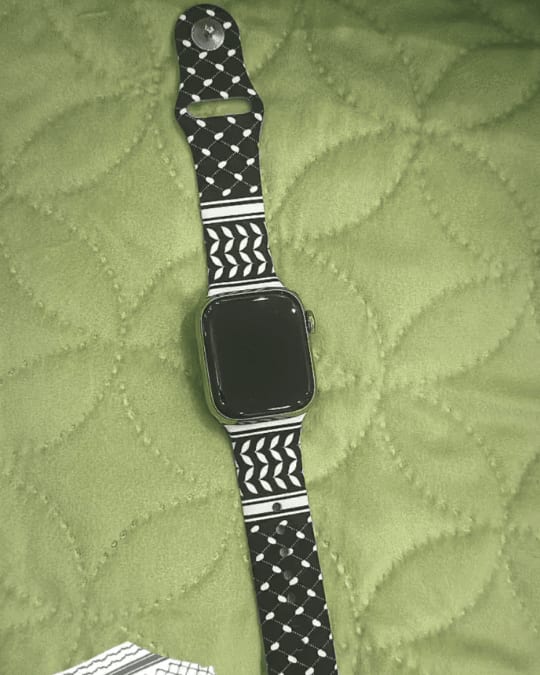 Black Keffiyeh Apple Watch band by zamani, worn by a customer
