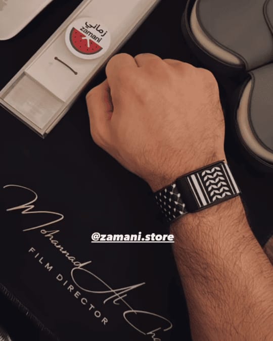 Black Keffiyeh WHOOP band by zamani, worn by a customer