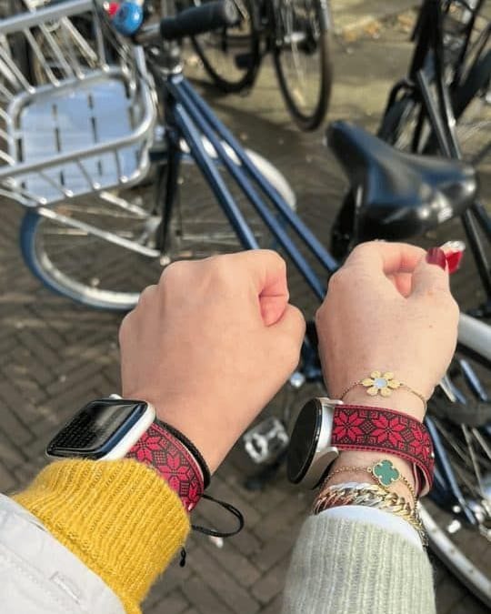 Tatreez Apple Watch band by zamani, worn by a customer