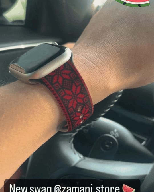 Tatreez Apple Watch band by zamani, worn by a customer