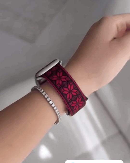 Tatreez Apple Watch band by zamani, worn by a customer